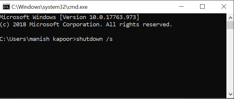 พิมพ์คำสั่ง shutdowns ใน command prompt แล้วกด enter