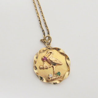 14K Gold Necklace & Stork Pendant