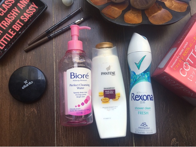 empties malaysia pantene, rexona, biore cleansing water, daiso cotton puff, elianto, silkygirl eyebrow, loreal, bifesta wipes