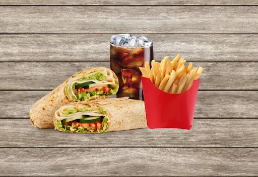 Cheesy Paneer Tikka Wrap With French Fries And Thums Up