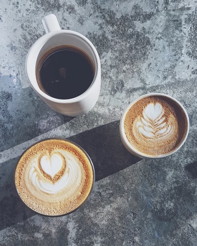 From top, clockwise: americano, cappuccino, latte