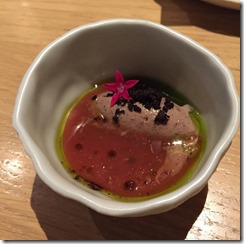 Black olive sorbet with Gazpacho at Saturne Paris