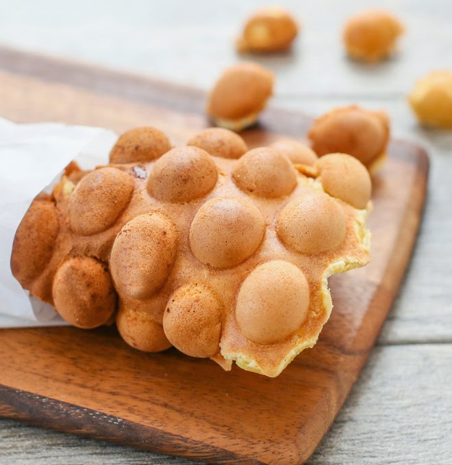 Close-up photo of a Hong Kong egg waffle