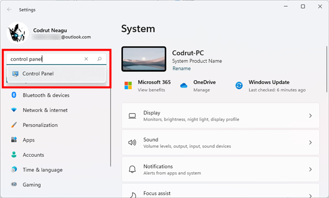 Abra el Panel de control en Windows 11 usando la búsqueda desde Configuración