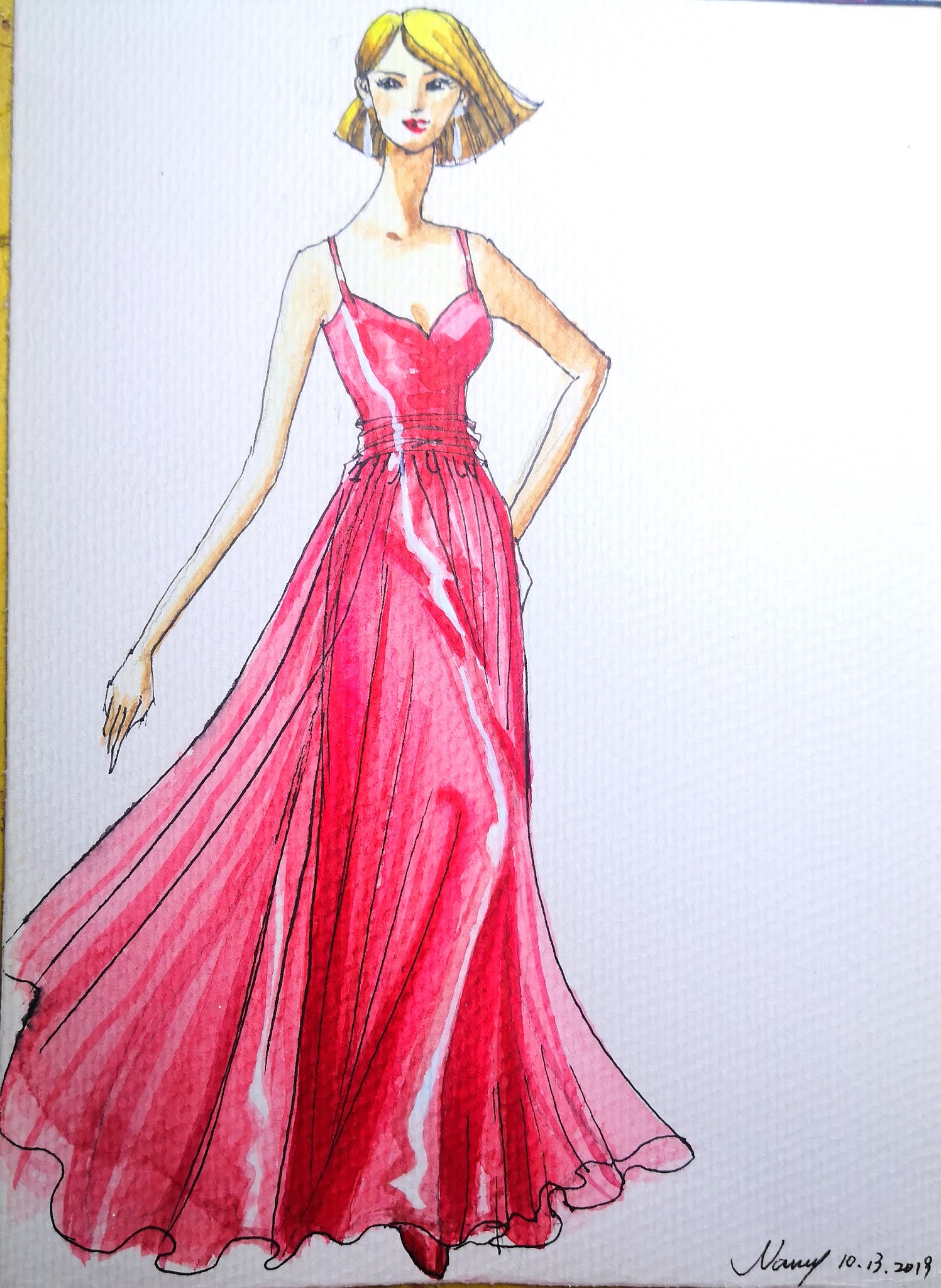 How to draw a red transparent silk dress