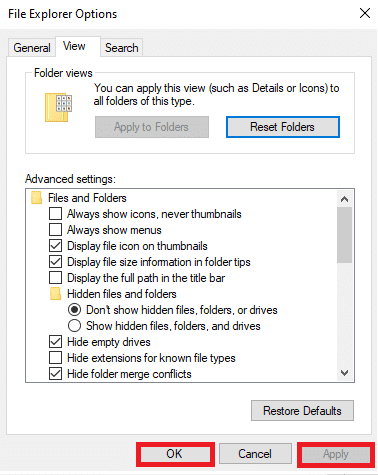 คลิก นำไปใช้ เพื่อบันทึกการเปลี่ยนแปลง และคลิก ตกลง เพื่อออก  วิธีแก้ไข File Explorer ไม่ตอบสนองใน Windows 10