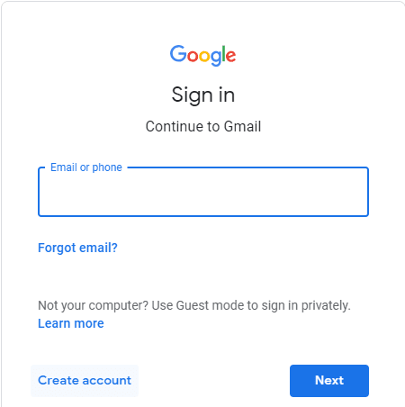 Apri Gmail.com quindi fai clic su "Crea account" in basso