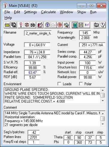 144MHz single Turnstile Antenna 4nec2
                    Calculations.