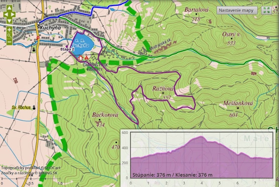 Trasa v mape vyznačená fialovou farbou