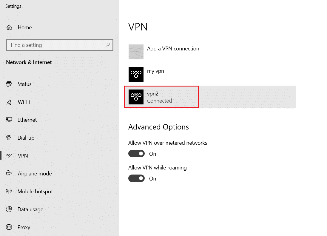 sélectionnez le VPN dans les paramètres VPN