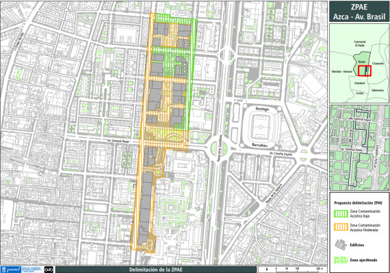 AZCA-Avenida de Brasil declaradas zonas protegidas contra el ruido - pincha para ampliar el plano