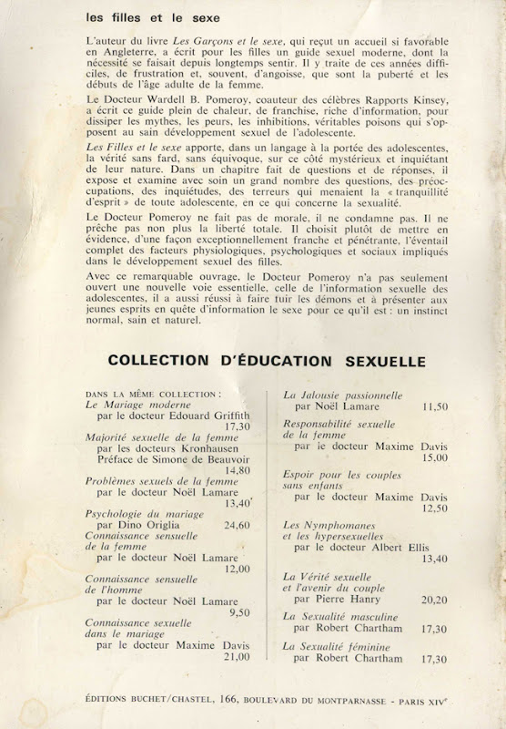 Couverture de livre de psychologie vintage : Les filles et le sexe - Pour vous Madame, pour vous Monsieur, des publicités, illustrations et rédactionnels choisis avec amour dans des publications des années 50, 60 et 70. Popcards Factory vous offre des divertissements de qualité. Vous pouvez également nous retrouver sur www.popcards.fr et www.filmfix.fr   - For you Madame, for you Sir, advertising, illustrations and editorials lovingly selected in publications from the fourties, the sixties and the seventies. Popcards Factory offers quality entertainment. You may also find us on www.popcards.fr and www.filmfix.fr