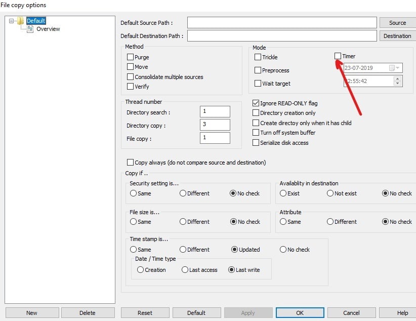 Configure el temporizador para programar tareas de copia de seguridad marcando la casilla de verificación junto a Temporizador