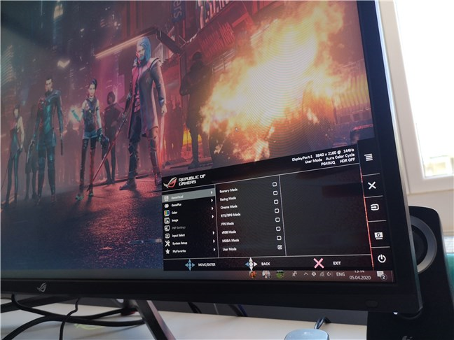 De OSD op de ASUS ROG Swift PG43U-gamingmonitor