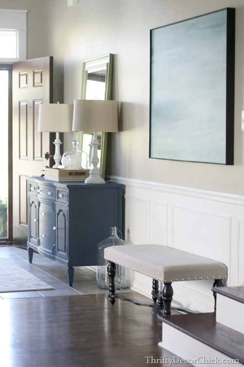 foyer with table and bench