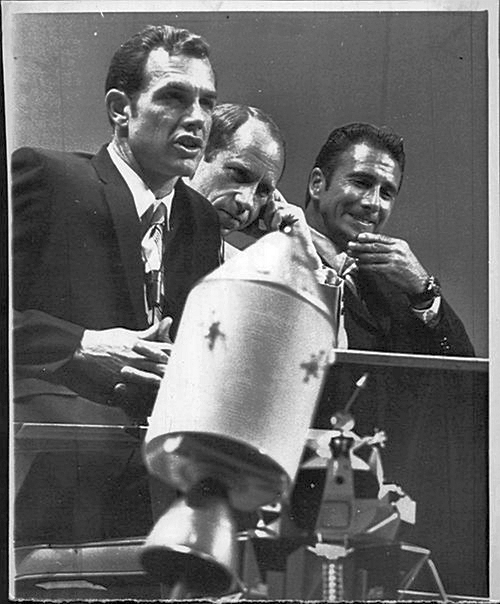 Apollo 15 preflight press conference in Houston, June 1971.