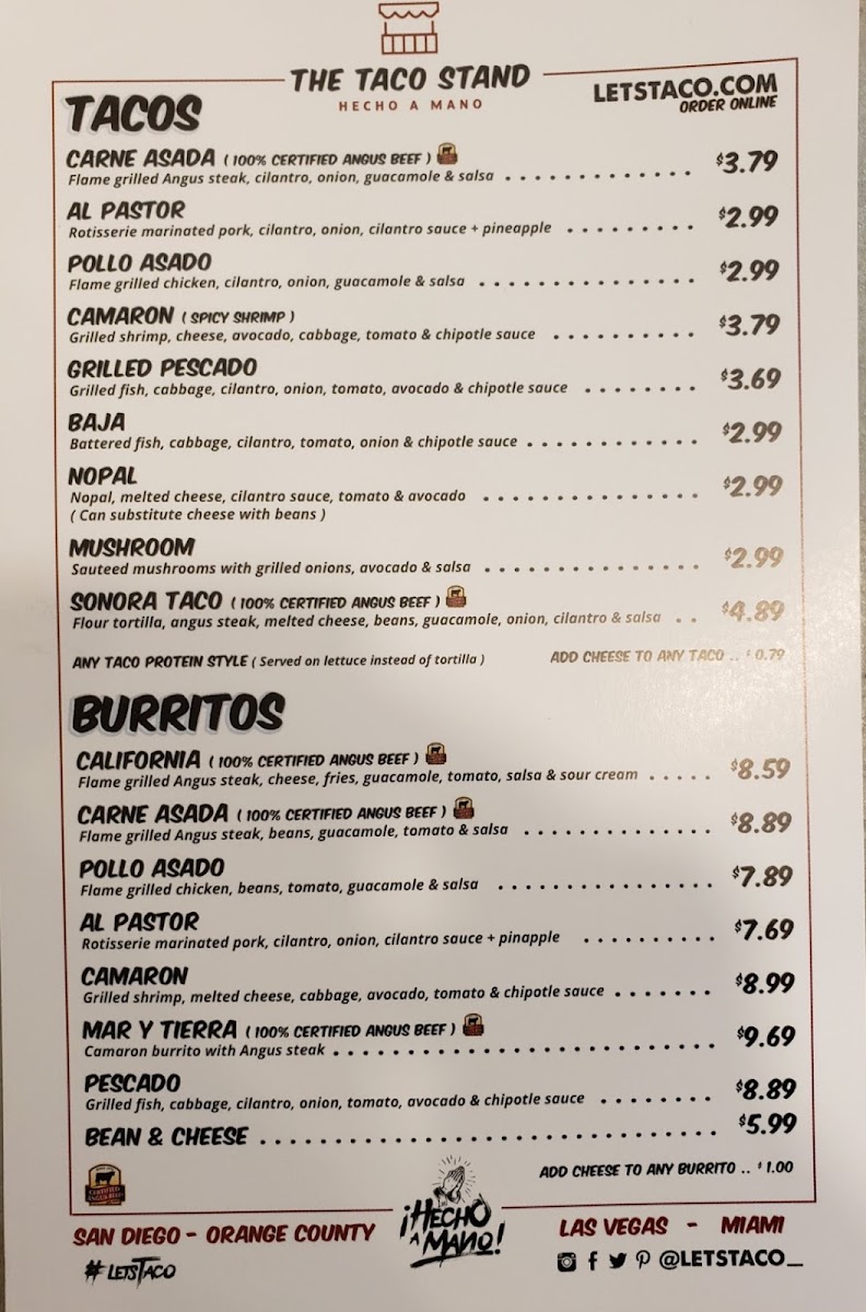 The Taco Stand gluten-free menu