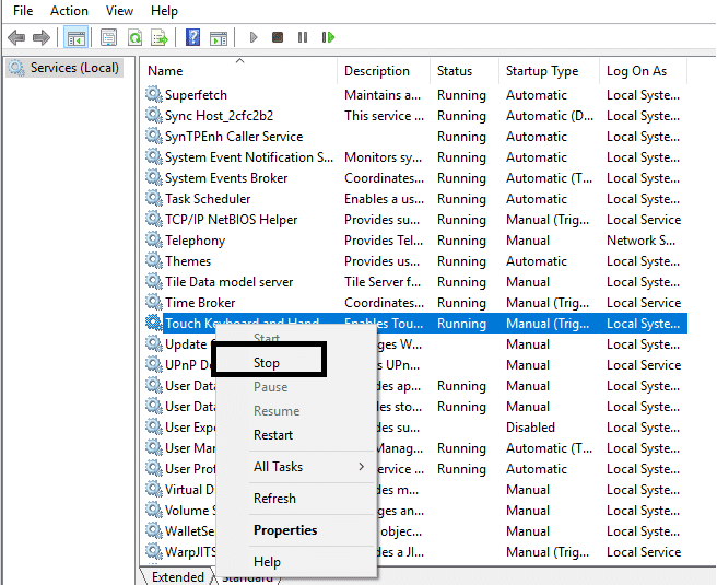 Haga clic derecho sobre él y elija Detener