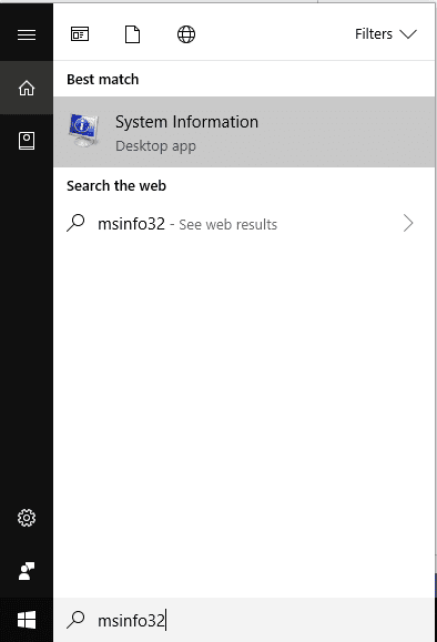 Nel campo di ricerca situato sulla barra delle applicazioni, digita msinfo32 e premi Invio