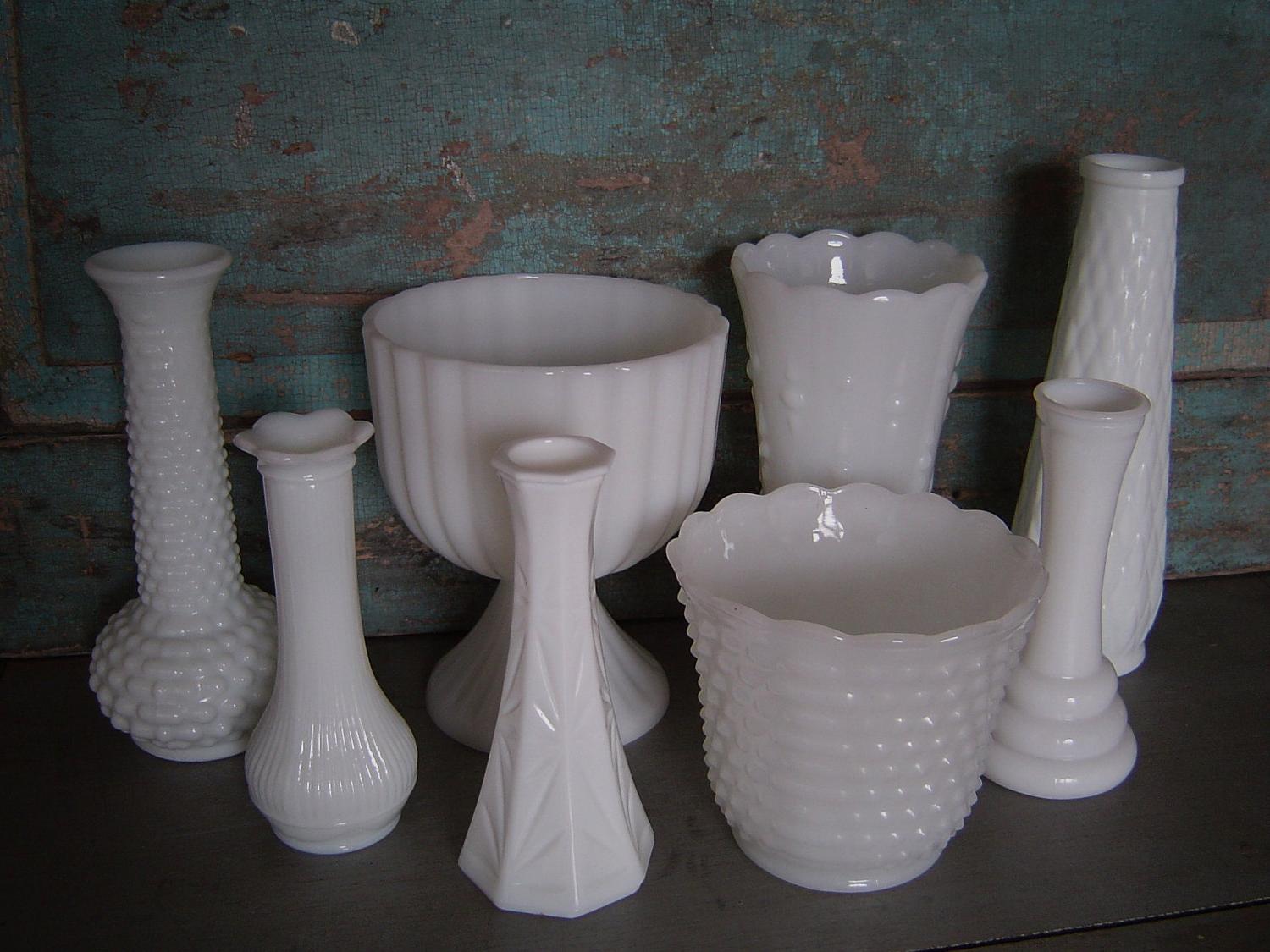 Collection of 8 Milk Glass