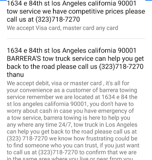 Barreras towing-tow truck- road service in Los Angeles CA 90001