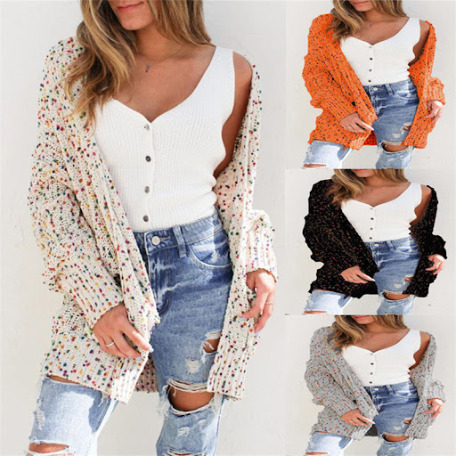 Title 3, Color Dot Cardigan Long Sleeve Pocket Sweater