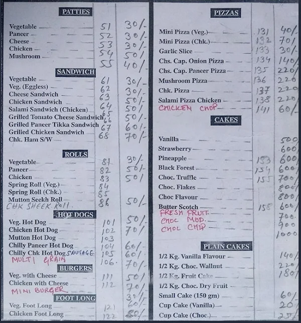 Kandy's Pastry Parlour menu 