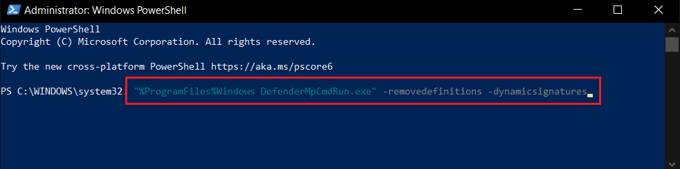 verwijder definities en dynamische handtekeningen commando in windows powershell