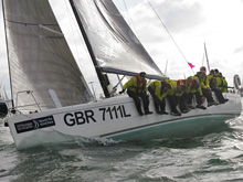 J/111 sailboat- sailing around island