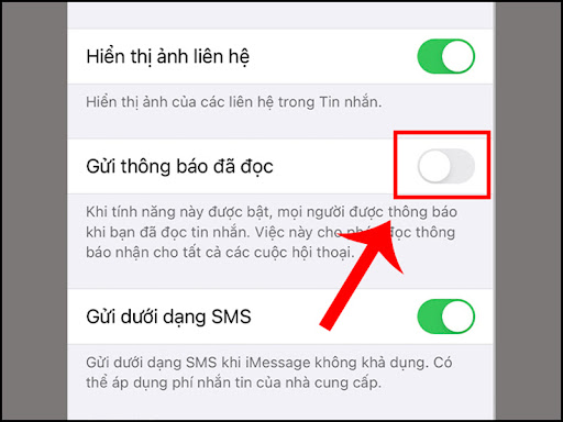 Tắt tính năng Gửi thông báo đã đọc