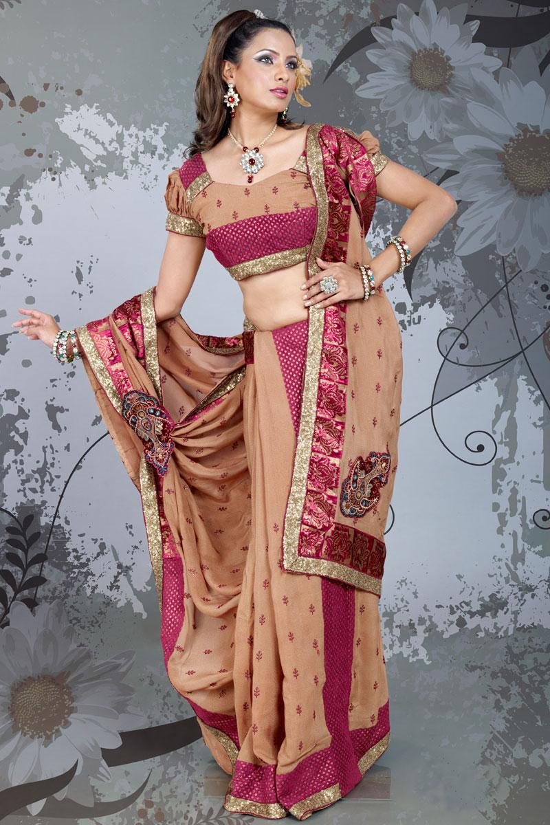 Pale Taupe Gray Wedding and Festival Georgette Embroidered Saree   84.00