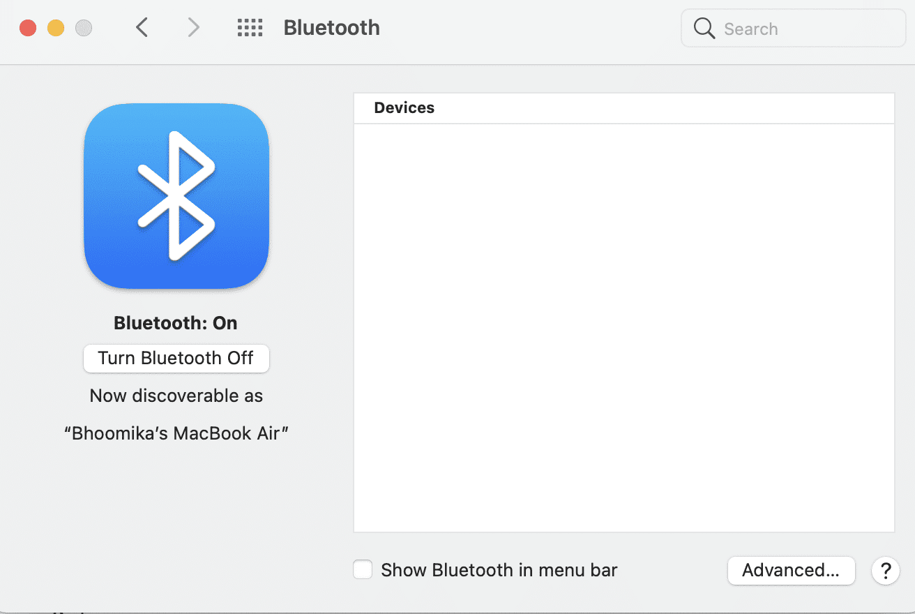 Vyberte Bluetooth a klikněte na Vypnout