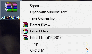 haga clic derecho y seleccione Extraer aquí