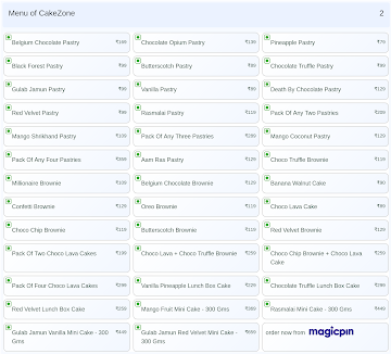 CakeZone menu 