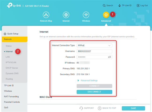 Cambiar la configuración de Internet