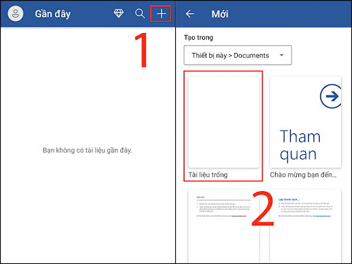 Bạn có thể tạo văn bản mới theo templates có sẵn hoặc chọn tài liệu trống