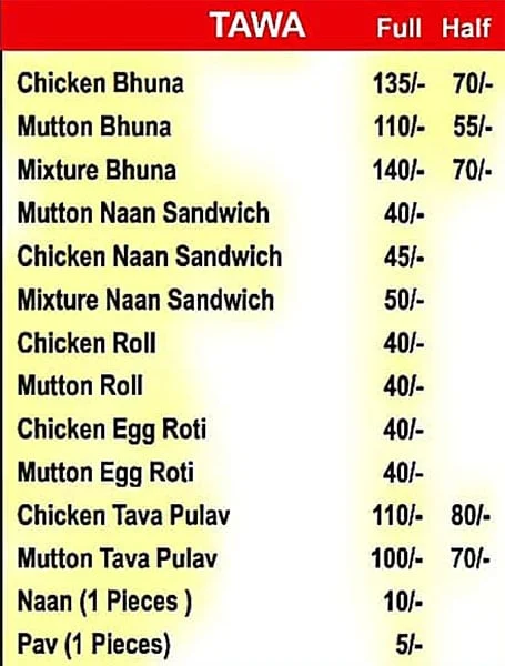 Sayeed Seekh Kabab Centre menu 