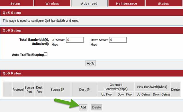Нажмите кнопку «Добавить», чтобы создать новое правило QoS.