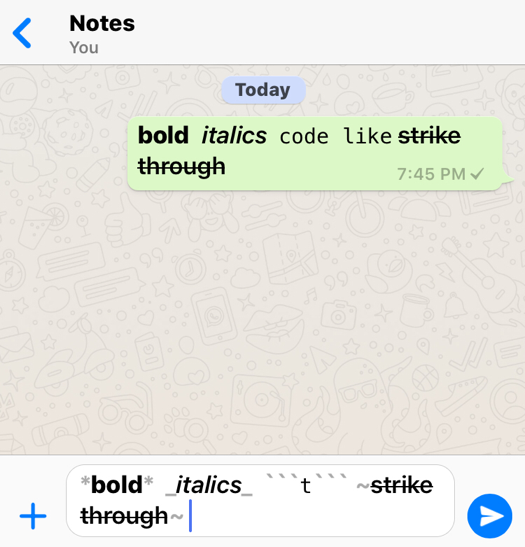 whatsapp blue text formats styling 