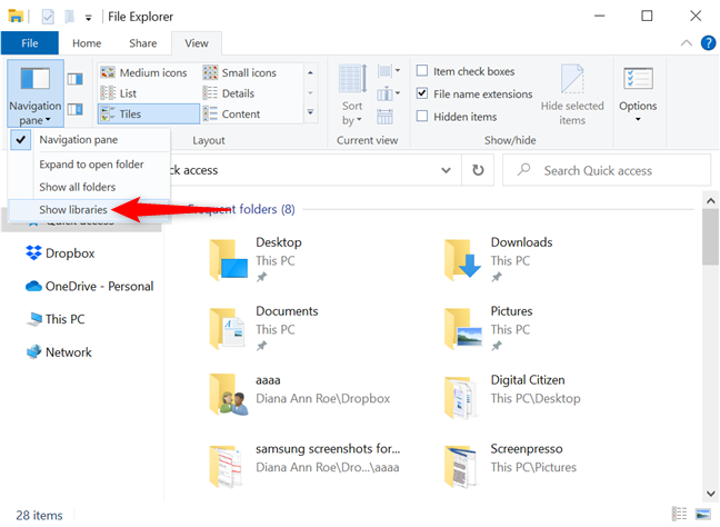 Нажмите «Показать библиотеки», чтобы отобразить их.
