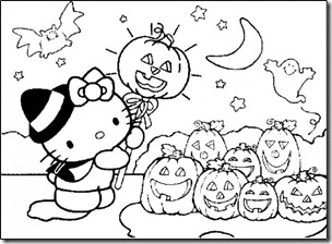 Dibujos-para-colorear-Hello-Kitty-Halloween-huerto-de-calabazas-675x495