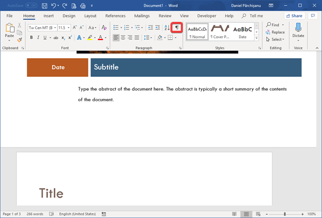 Il pulsante della pilcrow in Microsoft Word