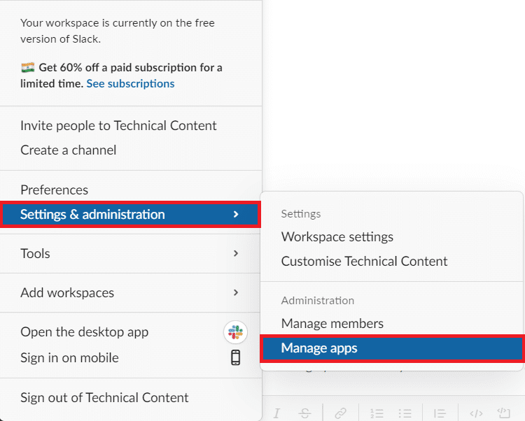 Haga clic en Configuración y administración.  Luego, haga clic en Administrar aplicaciones en el submenú.