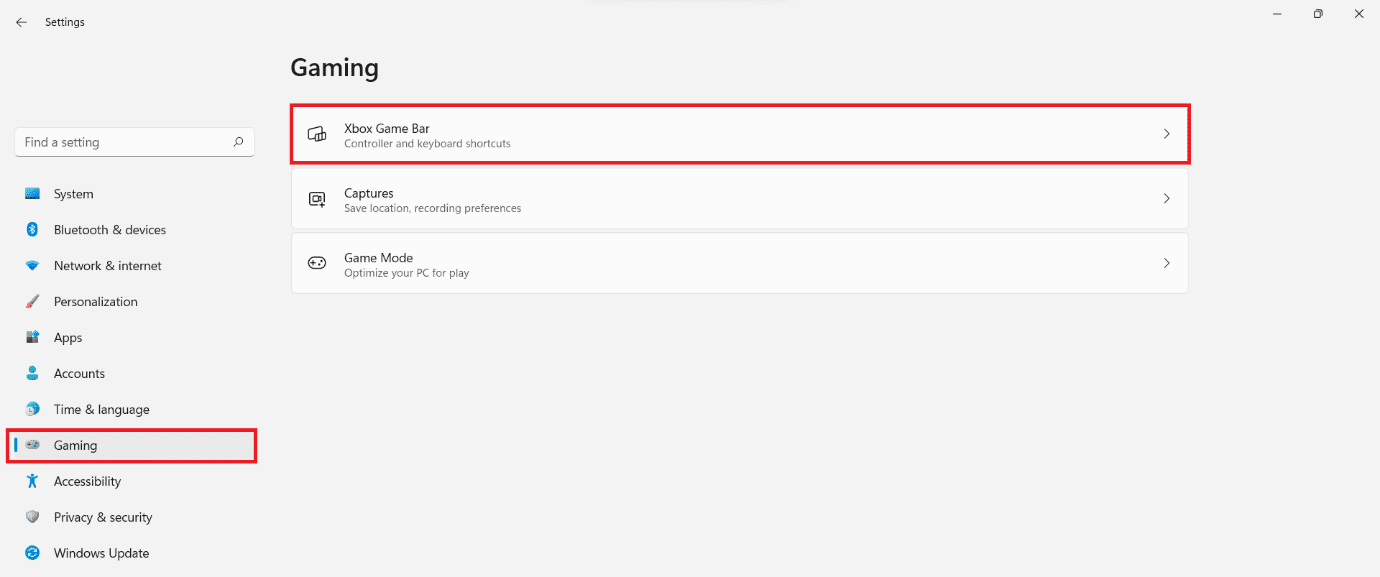 ไปที่ Gaming และเลือก Xbox Game Bar ในการตั้งค่า  แก้ไขการปรับแต่ง Halo Infinite ไม่โหลดใน Windows 11