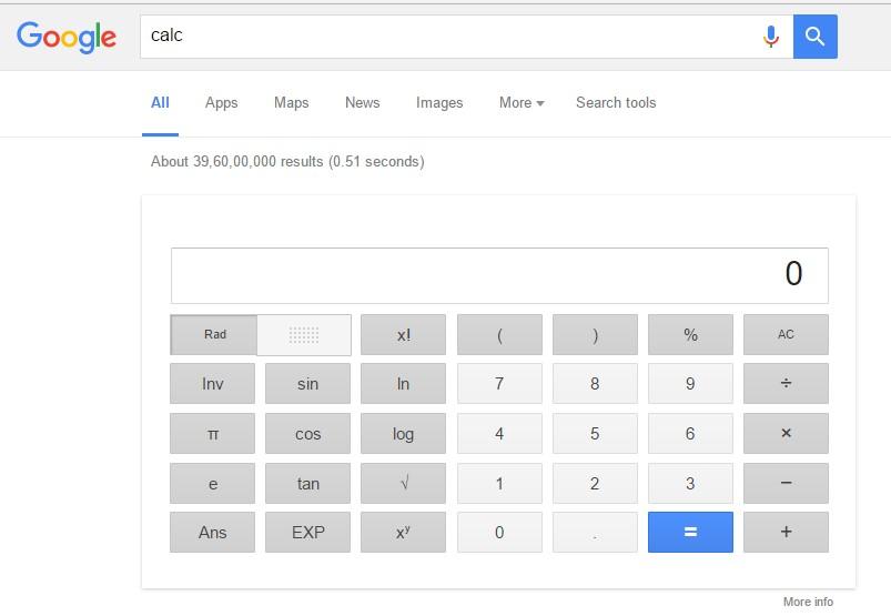 Bạn cũng có thể sử dụng máy tính trên Google.  Bạn chỉ cần nhập calc trên Google