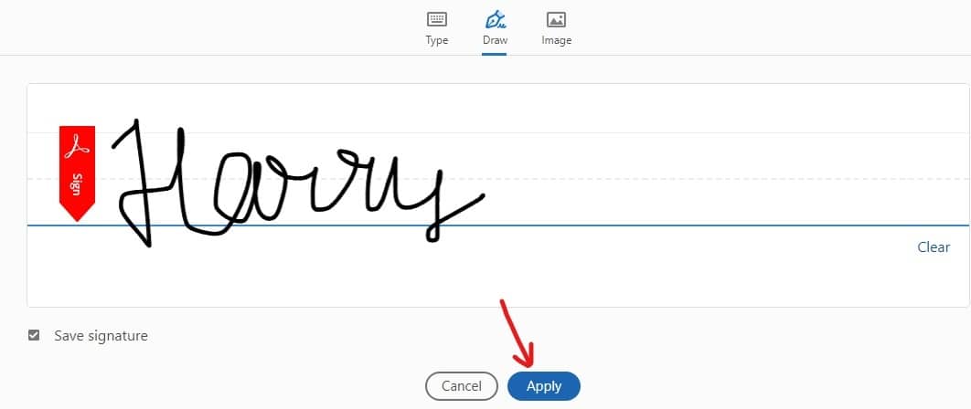 Cliquez sur le bouton Appliquer pour appliquer la signature |  Signez électroniquement des documents PDF sans les imprimer