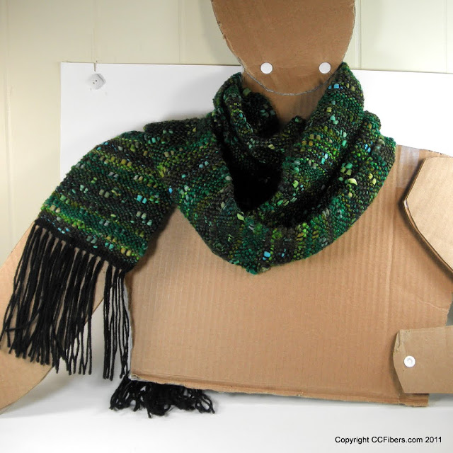 Black Friday Special - Handwoven Scarf, Green and Nubby 