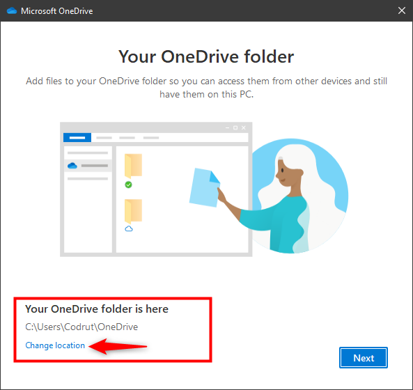 การเลือกเปลี่ยนตำแหน่งที่ตั้งสำหรับ OneDrive