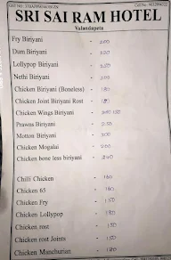 Sri Sai Ram Hotel menu 2