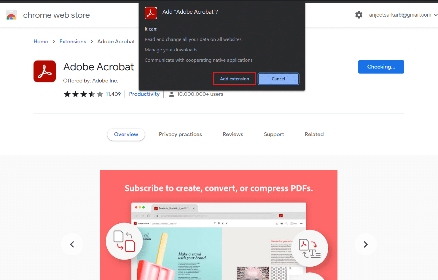 klik op de knop Extensie toevoegen.  Hoe pdf's te repareren die niet worden geopend in Chrome